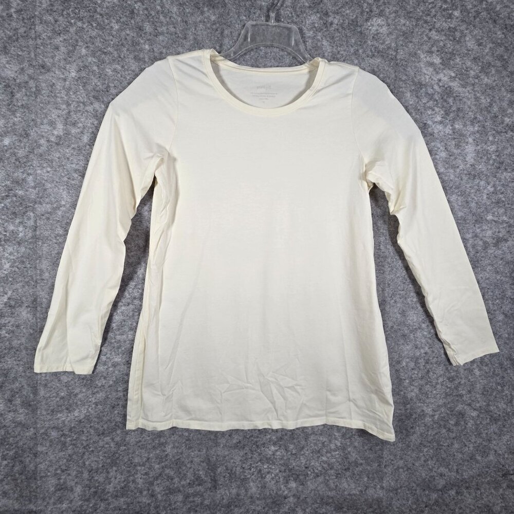 Pure Jill Tunic Top Women Medium Pima Cotton Ivory Cream Long Sleeve Basic